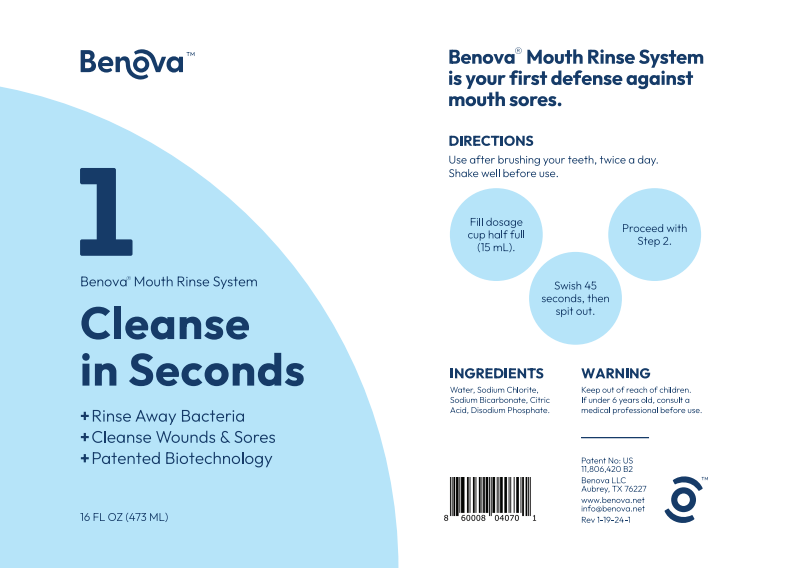 Benova Mouth Rinse Step 1 label