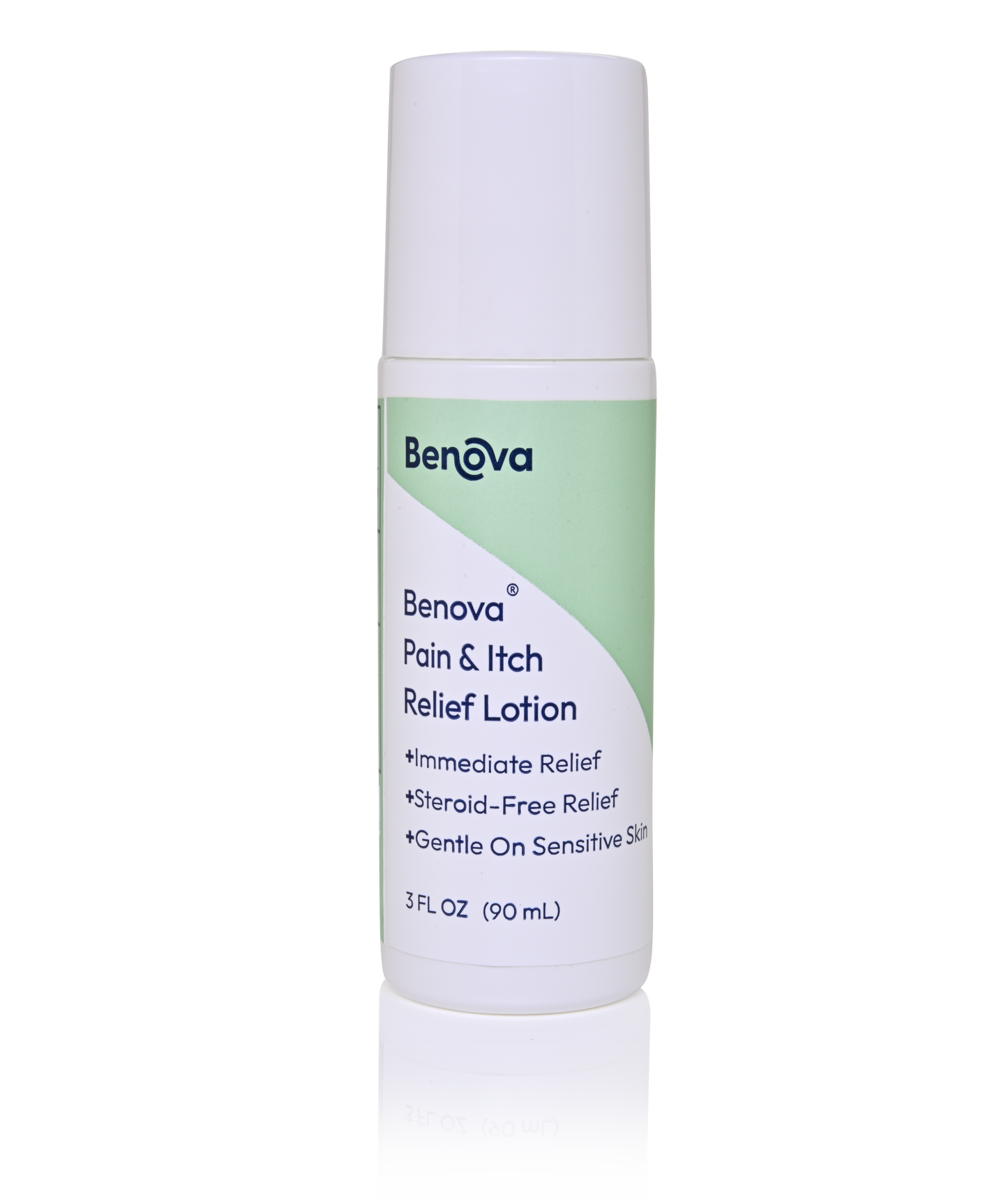 Benova Pain & Itch Relief Lotion bottle on a white background